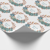 Teal Roses and Copper Leaves Wedding Geschenkpapier (Ecke)