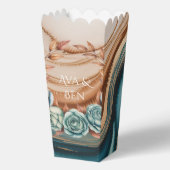 Teal Roses and Copper Leaves Wedding Geschenkschachtel (Rückseite)