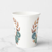 Teal Roses and Copper Leaves Wedding Pappbecher (Rechts)