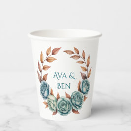 Teal Roses and Copper Leaves Wedding Pappbecher