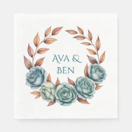 Teal Roses and Copper Leaves Wedding Serviette