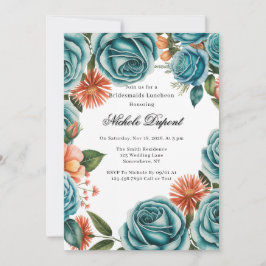 Teal Roses and Orange Floral Bridesmaids Luncheon Einladung