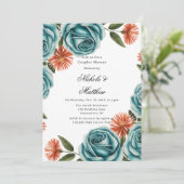 Teal Roses and Orange Floral Couples Shower Einladung (Stehend Vorderseite)
