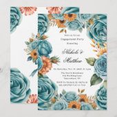 Teal Roses and Orange Floral Engagement Party Einladung (Vorne/Hinten)
