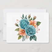 Teal Roses and Orange Floral Rehearsal Dinner Einladung (Rückseite)