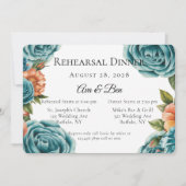 Teal Roses and Orange Floral Rehearsal Dinner Einladung (Vorderseite)