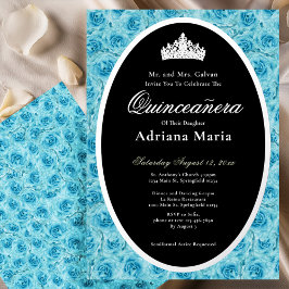 Teal Roses Elegant Silver Floral Quinceanera   Folieneinladung