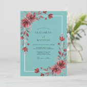 Teal-Rost-Wildblumen-Hochzeit Einladung (Stehend Vorderseite)