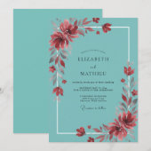 Teal-Rost-Wildblumen-Hochzeit Einladung (Vorne/Hinten)