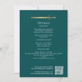 Teal Royal Medieval Gold Schwert Hochzeit QR Code Einladung (Rückseite)
