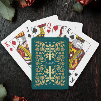 Teal Royal Medieval Gold Schwert Monogramm Spielkarten