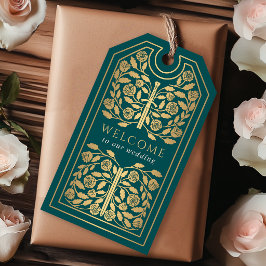 Teal Royal Medieval Gold Sword Wedding Welcome Geschenkanhänger