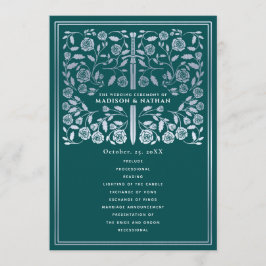 Teal Royal Medieval Silver Sword Wedding Program Programm