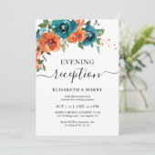 Teal Rust Burnt Orange Floral Fall Wedding Einladung (Stehend Vorderseite)