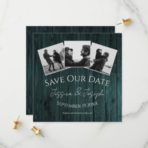 Teal Rustic Foto-Collage Save-the-Date Save The Date