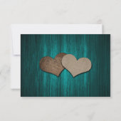 Teal Rustic Wood Mason Jar Burlap Hearts Wedding RSVP Karte (Rückseite)