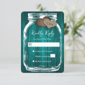 Teal Rustic Wood Mason Jar Fall Wedding RSVP Karte (Stehend Vorderseite)