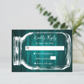 Teal Rustic Wood Mason Jar Rustic Fall Wedding RSVP Karte (Stehend Vorderseite)