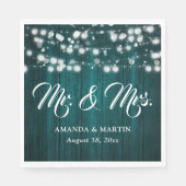 Teal Rustic Wood String Lights Mr and Mrs Wedding Serviette (Vorderseite)