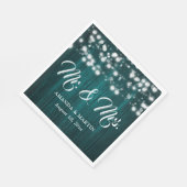 Teal Rustic Wood String Lights Mr and Mrs Wedding Serviette (Ecke)