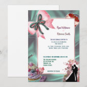 Teal Satin & Pink Bow Wedding Invitation Einladung (Vorne/Hinten)