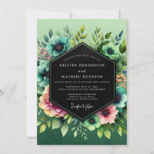 Teal-Schimmernde Flora-Hochzeit Einladung