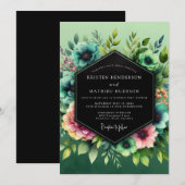 Teal-Schimmernde Flora-Hochzeit Einladung (Vorne/Hinten)