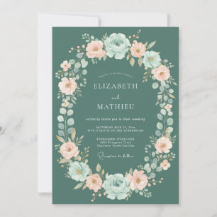 Teal-Schimmernder Blumenreigen zur Hochzeit Einladung