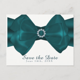 Teal-Schleife & Diamanten Eleganter Glamour Save-t Ankündigungspostkarte