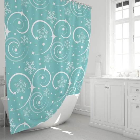 Teal-Schneeflocken-Winter Duschvorhang