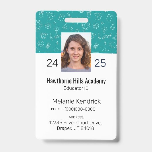 Teal School Icons Homeschool Educator ID Badge Ausweis (Vorderseite)