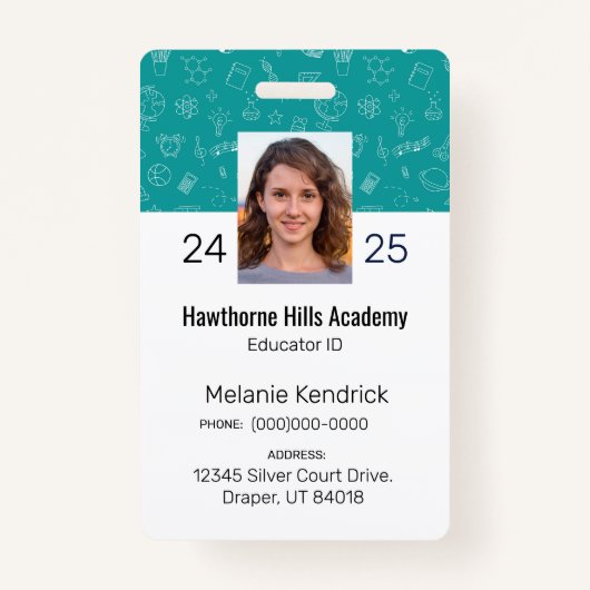 Teal School Icons Homeschool Educator ID Badge Ausweis (Vorderseite)
