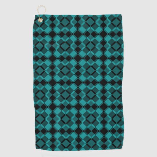 Teal Schwarz Karo Argyle-Muster Golfhandtuch (Vorderseite)