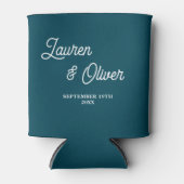 Teal Script Minimalist Wedding Dosenkühler (Vorderseite)