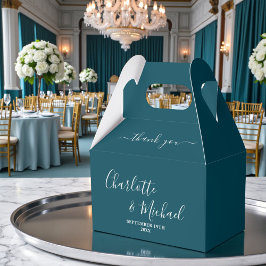 Teal Script Minimalist Wedding Thank You Geschenkschachtel