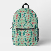 Teal Seahorse Pattern Bedruckter Rucksack (Vorderseite)
