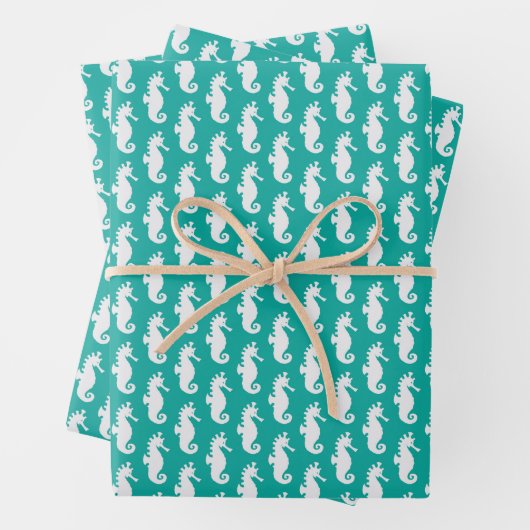 Teal Seahorse Pattern Geschenkpapier Set (Beispiel)