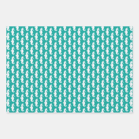 Teal Seahorse Pattern Geschenkpapier Set (Vorderseite)