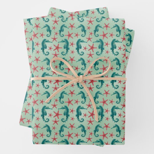 Teal Seahorse Pattern Geschenkpapier Set (Beispiel)