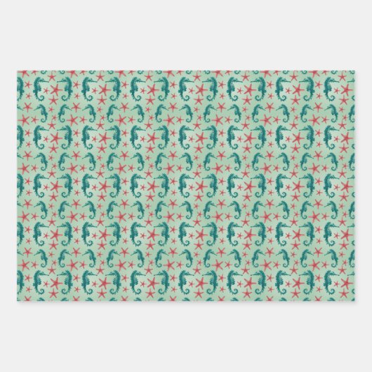 Teal Seahorse Pattern Geschenkpapier Set (Vorderseite)