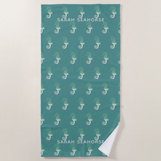Teal Seahorse Pattern Ocean Green Strandtuch (Vorderseite)