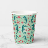 Teal Seahorse Pattern Pappbecher (Rückseite)