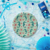 Teal Seahorse Pattern Pappteller (Party)