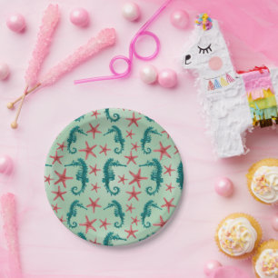 Teal Seahorse Pattern Pappteller