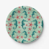 Teal Seahorse Pattern Pappteller (Vorderseite)