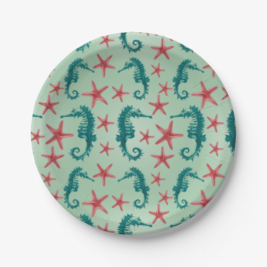 Teal Seahorse Pattern Pappteller (Vorderseite)