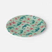 Teal Seahorse Pattern Pappteller (Schrägansicht)