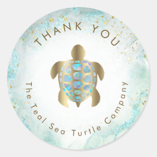 Teal-Seeschildkröten-Design Runder Aufkleber