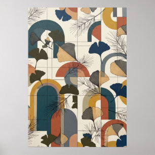 Teal Senf Terrakotta Ginkgo Bögen Poster