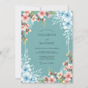 Teal Serene Blossom Frühlingshochzeit Einladung